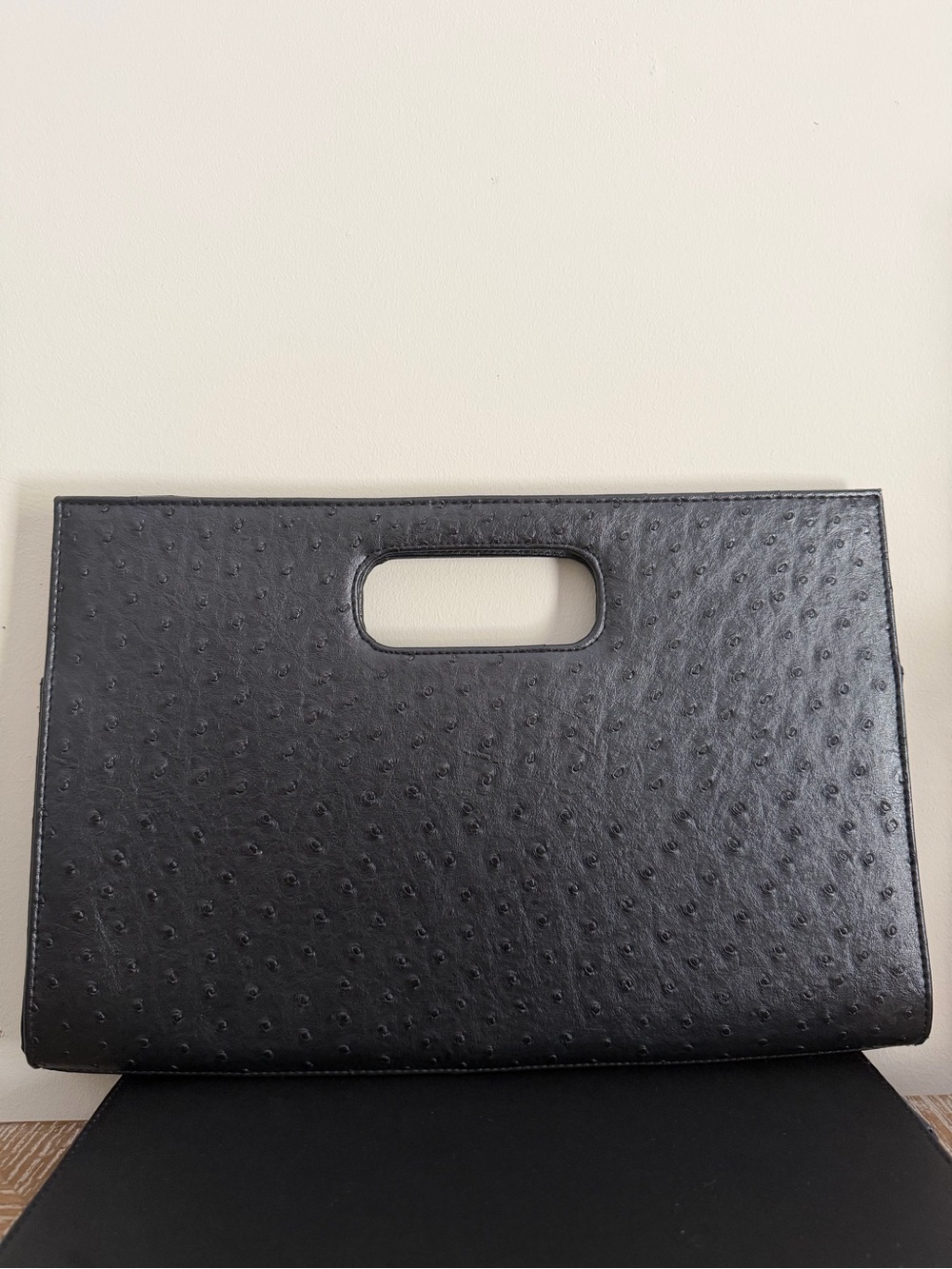 Versona Black Textured Cutout Handle Women's Clutch Bag